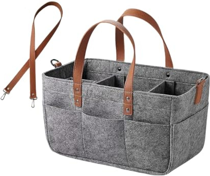 Anlising Borsa in Feltro con Scomparti, Borsa Shopper in Feltro con Cintura a Spalla, borsa per la Spesa in feltrò, Cesto Portaoggetti in feltro, per Giocattoli, Picnic, Guida, Spesa (Grigio Scuro)