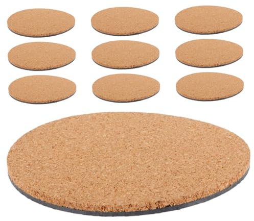 Alasum 10 Pezzi Sottopentole in Sughero Spessi con Base Antiscivolo PP Tappetini Rotondi Isolanti per Piante e Cucina Protezione Termica e Decorativa per Tavoli Interni