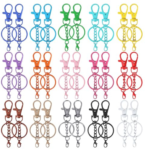 Juego de 30 llaveros con cierre de rosca, mosquetón con articulación giratoria, accesorios para manualidades, 15 colores, aleación de zinc y hierro para manualidades y llaves
