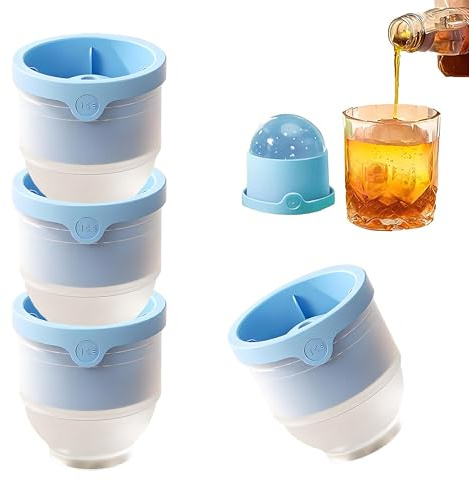 Ice Ball Mould Set 4Pack – 6cm Large Ice Cube Moulds with Lid, Slow-Melting Round Ice Cube Moulds for Cocktails/Whiskey, Durable Easy-Release Ice Cube Tray, Multi for Home Bar & Commercial (Blue)