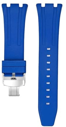 CIEMJSYNF Bracelet de montre en caoutchouc fluoré 26mm, Compatible avec Audemars Piguet Royal Oak Offshore 15400 15500 26331 FKM for hommes, bracelet de remplacement(Dark blue silver)