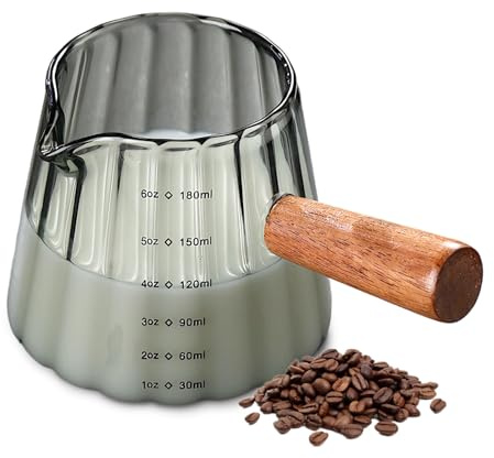 Espresso Glass, 180ml, Cloud Style, Grey Glass with Insulated Wooden Handle, Coffee Accessories, Precise Pour Control for Coffee Machines,Ideal for Home Brewing Use