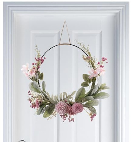 Corona Puerta Primavera, 16 Pulgadas Coronas Primavera Orquídeas para Puerta Entrada, Corona Verano Flores Artificiales Guirnalda Bienvenida, Coronas Colgantes Paredes Aro Granja Verano