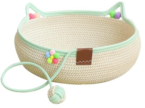 Genérico Cama para Gatos - Cesta Trenzada para Dormir con Pelota de,Canasta Rascadora para Gatos - para Hogar Rústico, Salón, Dormitorio, Balcón, Estudio, Residencia Estudiantil
