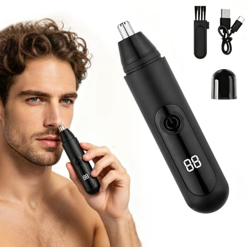 Tondeuse à Poils de Nez Rechargeable Usb pour Hommes avec Écran, Double Lame à 360°, Épilation Indolore des Poils Du Nez, Conception Étanche, Convient aux Poils du Nez, des Oreilles et des Sourcils