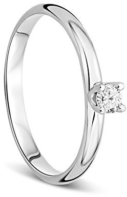 OROVI Ring Damen Solitär Verlobungsring Weißgold 9 Karat / 375 Gold Diamant Brilliant 0.1 ct