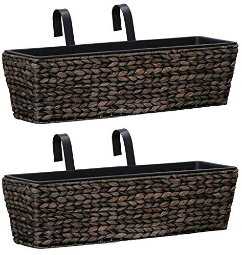yorten 2 STK. Blumenkasten Balkonkasten mit Halterung Balkon Pflanzk?sten Wasserhyazinthe + Stahlrahmen Braun 60 x 20 x 18 cm mit 2 Herausnehmbaren Kunststoff-Innent?pfen