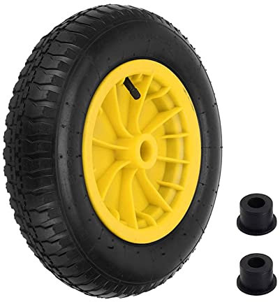 Trintion 14 Wheelbarrow Wheel 3.5-8 Pneumatic Tires Heavy Duty Replacement Tire for Garden Trolley Barrow Go Cart Trailer Truck (Yellow)