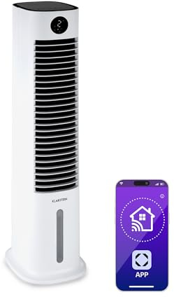 Klarstein Rafraichisseur d'Air Mobile 5 en 1, Refroidisseur d'Air par Evaporation, Humidificateur, Ventilateur, Ioniseur, Climatiseur Mobile Sans Évacuation, APP, Mode Nuit, 80W, Débit d'Air 462m³/h
