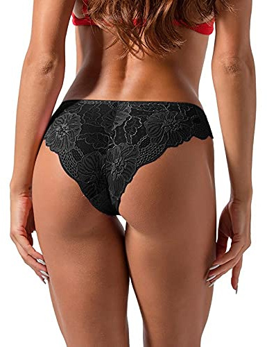 HAIBI Femme Culotte Slips Lot De 3 Culottes Sexy en Dentelle pour Dames Doux Respirant Femme sous-Vêtements Solides sans Couture À Taille Basse, 3Pcs Noir, XL
