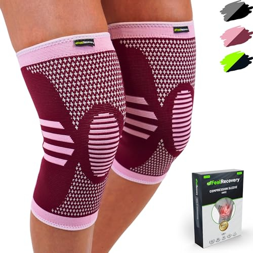 Feel Recovery 2 Stück Kniebandage für Herren & Damen - Kompression Kniestütze Sport für Knieschmerzen - Kniebandage für Arthrose & Meniskus - Atmungsaktiv & Rutschfest (S, Bordeaux)