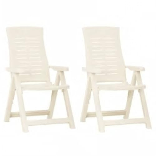 vidaXL Gartenstühle, neigbar, für Terrasse, Gartenmöbel, Kunststoff, Weiß, 2 Stück