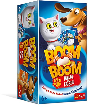 Trefl, Boom Boom Hunde und Katzen, Spiel mit Glocke, Familienspiel, Gesellschaftsspiel für Erwachsene und Kinder ab 6 Jahren 2192 Farbig