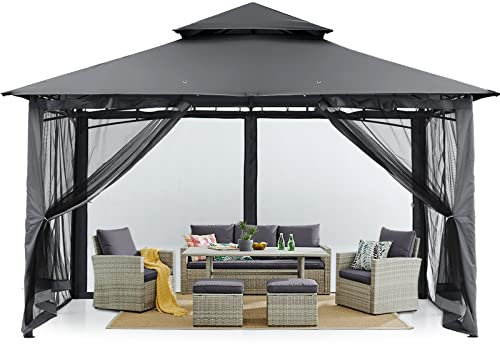 MASTERCANOPY Outdoor Gazebo for Patios Steel Frame with Mosquito Netting for Backyard Deck Lawn Garden (3x3.6M,Dark Gray)