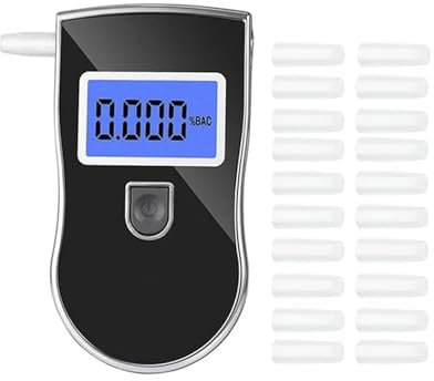 GREENWON Alcoholímetro Digital homologado. Detector Profesional del Nivel de Alcohol con Pantalla LCD y Fondo Azul. 10 boquillas Desechables Incluidas. Utiliza 3 baterías AAA