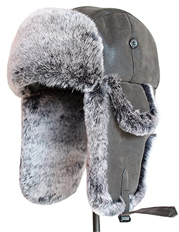WHSPORT Trappermütze, Aviatormütze für Herren und Damen, Flieger Pilot Mütze Leder Winter Trapper Trooper Kunstpelz Ohrenklappen Mütze