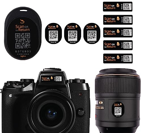 tag8 - Dolphin Camera Gear Security Tag - Smart QR Kit to Secure Digital Camera Accessories like DSLR Camera Lens, Tripod, Camera Bag, Adapter & Charger -Works with Nikon, Canon, Sony & Other Cameras