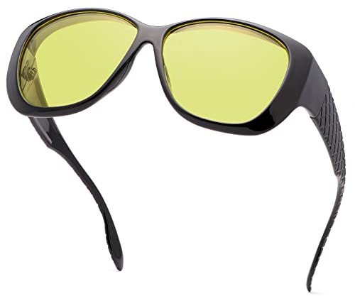 MIRYEA Nachtfahrbrille, passend über Korrektionsbrille, blendfrei, polarisiert, umlaufende Nachtsichtbrille für Männer und Frauen