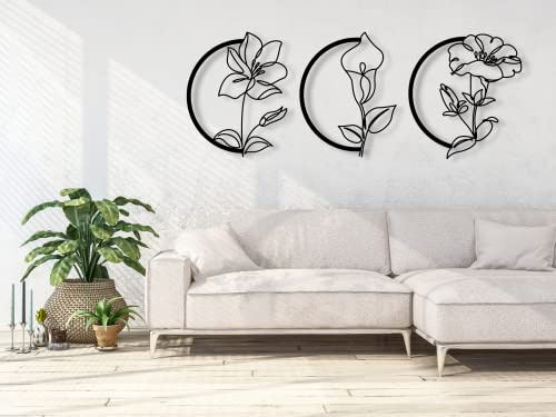VAILLA Wandbilder 3d Blumen Holz 3D – Wanddeko Wohnzimmer Schlafzimmer Büro | MDF Sperrholz, Lasergeschnitten, Botanik Blüten, 5 Größen, Schwarz Grau Gold, personalisierbar, Esszimmer Küche Eingang Flur