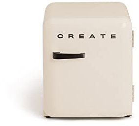 CREATE / RETRO FRIDGE 50 SCHWARZ/Kühlschrank in Cremeweiß, Griff Schwarz / 85W, Minibar, eine Regalfläche, Retro-Design, 50cm, zwei Ablagen, 48L Fassungsvermögen, energiesparend, 50x44x49,8cm