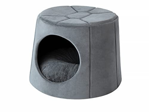 DOGGY Hundehöhle Hundebett Katzenbett Hundehütte Haustierbett Hundehaus Hundeliegen Hundesofa Korb Sofa Hundekissen Schlafplatz, Grau, 2: ∅70 x 53 cm