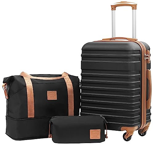 COOLIFE Koffer Trolley Koffer Reisekoffer von ABS Hartschalen Trolley 4 Rollen TSA-Schloss Der Koffer Enthält 1 Reisetasche und 1 Kulturbeutel
