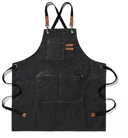 Guangcailun Arbeitsschürze aus Segeltuch, Unisex, Küche, Café, Barber, Latztasche, Tischlerarbeit, Holzbearbeitung, Kunst, Grillen, Picknick, Grillen, Kleidungsschutz, Schwarz