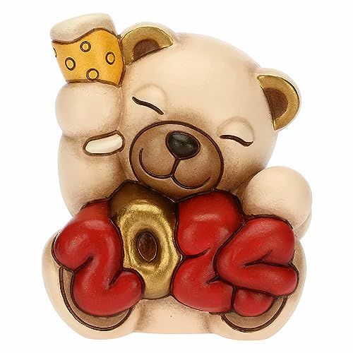 THUN, Teddy Happy Year 2024 mit Kelch aus Keramik, von Hand verziert, Weihnachtsdekoration, Geschenkidee, 6,7 x 5,8 x 6 cm H