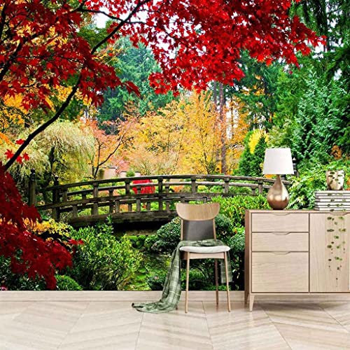 Selbstklebende Tapete Rote Waldlandschaft 3D Fototapete Wandbild Motiv Abziehen Und Aufkleben Wandfoto 3D Tapetenkleister Wohnzimmer Die Wand Für Schlafzimmer Wandbild Bordüre - 200 x 150 cm