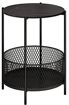 Marmor-Zeitschriftentisch, mit Metallgitter-Aufbewahrungsregal, 2-stufiger runder Couchtisch, Wohnzimmer, Hotel, Büro, Sofa, Beistelltisch (Größe: 40 x 40 x 55 cm, Farbe: B)