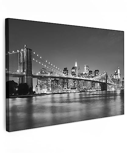 MuchoWow© Leinwand Bilder Schwarzweiss Wanddeko Wohnzimmer Aesthetic Room | 90x60 cm - Decor Deko Zimmer Wandbilder Modern Fotogeschenke New York - Brücke - Brooklyn - Schwarz und weiß - Weiss