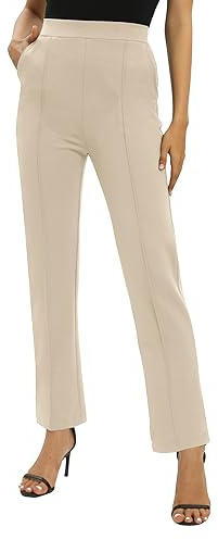 Mujeres Oficina Casual Piernas Rectas Trabajo Pantalones Elástica Cintura Pantalones con Bolsillos