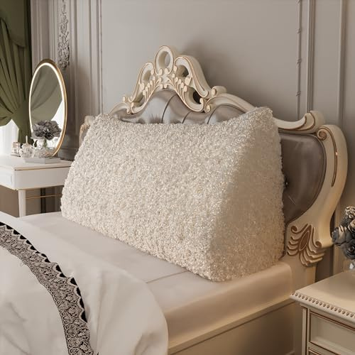 Johnear Keilkissen Lesekissen für Bett und Sofa Lehnenkissen Weiß Plüsch Kissen 180cm, Rückenkissen Kopfteil Bett Rückenlehne Großes Dreieckiges Lendenkissen