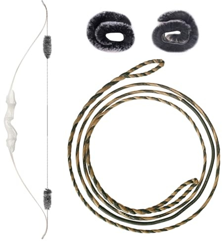 S F 16 Strands Handmade Flemish Bowstring Replacement + 1 Pair Rabbit FurBow String Silencer for Recurve Bow and Traditional Longbow-for 60 Model Bow