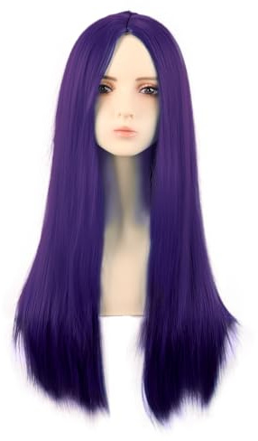 MapofBeauty 28 Pollice Monochrom Lungo Lisci Parrucche,Scuro Viola | Alto-temperatura