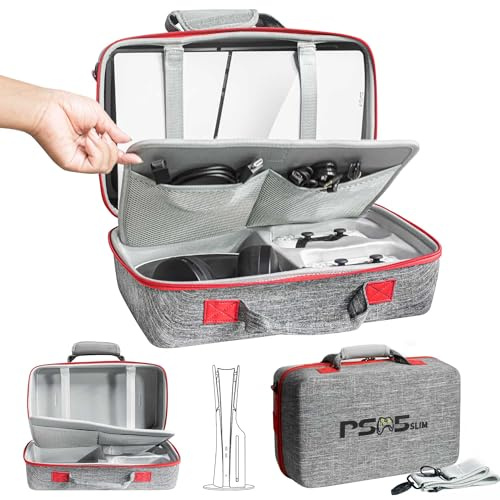 ASNOMY Carrying Case Compatible with PS5 Slim, PS5 Slim Travel Case Hard Shell Carry Bag , Organizer Protective Case for PlayStation 5 Slim Console,Dual Controller and Accessories