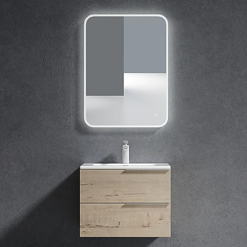 doporro Badmöbel-Set Waschbeckenunterschrank Soft-Close Wandmontage Badezimmer Waschplatz inkl. Mineralguss-Waschbecken und LED-Badspiegel Paestum
