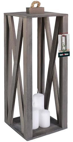 KOTARBAU® Farolillo de Madera Gris, 20 x 20 x 50 cm, para Exterior e Interior, Salón de Flores y Velas, Bodas