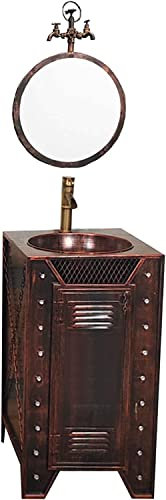 WLCNYL Combinazione di lavabo e vanità per Il Bagno, mobiletto in Ferro battuto e lavabo e Rubinetto combinati, mobili per riporre Oggetti in Stile Industriale, Rosso, con Specchio