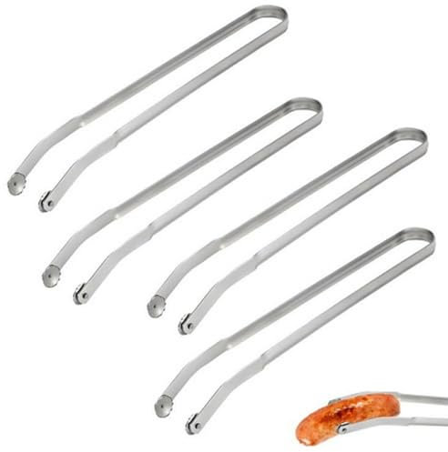 4 Stück Grillzange Edelstahl Lang 38CM, BBQ-Wurstwendezange, Grill Zange, Grillclip, Kitchen Kochpinzette, Lange Küchenzange, Grillpinzette, Grill Zubehör