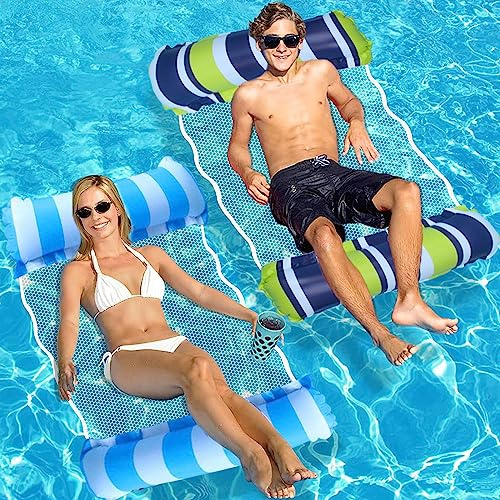 Hamac Piscine Lot de 2, Hamac Gonflable Piscine pour Adultes et Enfants, Portable Hamac Aquatique Flottant, 4 -en-1 Multi Matelas Piscine Gonflable (Dizhilv-Bleu)