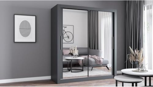Fabryka Mebli Idźczak Kleiderschrank mit Spiegel - Schwebetürenschrank - Schlafzimmerschrank - 64 x 180 x 215 cm - Wohnzimmerschrank - Garderobenschrank, Schrank mit Zwei Türen, modern - Imoebel24
