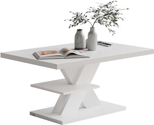 Casaria® Couchtisch Weiß Holz Stauraum Ablage Kratzfest Modern Rechteckig 50kg Belastbar Beistelltisch Wohnzimmer Couch Sofa Tisch Detroit 90x60cm