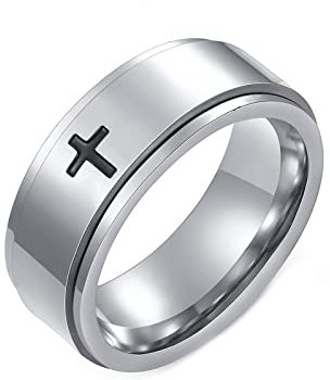 Calefee Drehring Edelstahl, Fidget Ring Damen Silber-Drehring mit Kreuzmuster 8mm größe 60 (19.1) Eheringe Damen Einzeln