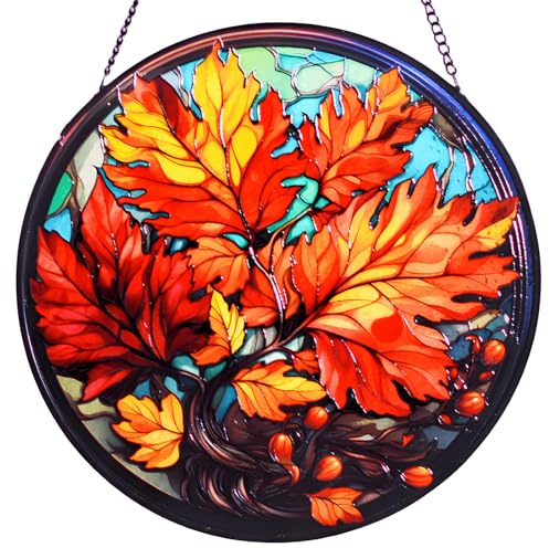 RIVEENY Ahornblätter, Buntglas-Fensteraufhängung, 20 cm, Sonnenfänger für Fenster, Buntglas, Ahornblätter, Fensterdekoration für Büro, Party, Heimdekoration, Geschenke für Frauen
