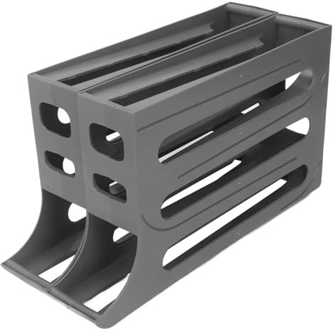 Egg Roller Organizer, Auto Rolling Egg Container Four Tier Reusable Egg Tray Organizer Egg Baskets Egg Storage Rack for Refrigerator (Grey)