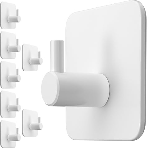 Menz Portasciugamani senza foratura, 8 pezzi, bianco da bagno, gancio adesivo, gancio funzionale, gancio autoadesivo per bagno, cucina, con cuscinetti adesivi impermeabili