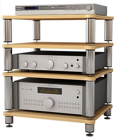 DXYOYONGOZ Medienständer, HiFi Rack, Medienregal, Audio Rack Schwarzes Rack for Spielekonsolen und Streaming-Geräte. Kleines Desktop-Rack mit stoßdämpfenden Füßen(Natural)