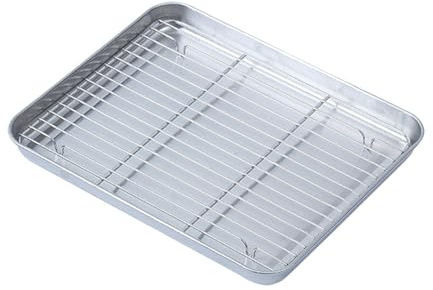 Pasdrucn Plat De Cuisson Avec Grille De Refroidissement, Plaque Four Universelle,plat Four Inox, Plaque Patisserie Four En Acier Inoxydable, Plaque Cuisson Four (25x20.5x2.5CM)