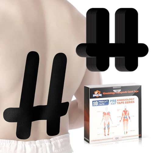 KTQUICK Vorgeschnittene Kinesiotape für Unteren Rücken,10PCS,Latexfrei | Latexfreies hochelastisches Tape,lindert Rückenverspannungen und Korrigiert Sitzbedingte Fehlhaltungen,Hautfreundl,Hypoallerg